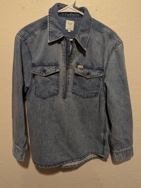 Lee Relaxed Fit Jean Jacket Half Zip Women's Xs Blue Denim Vintage Cotton